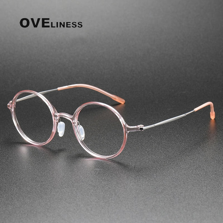 Oveliness Unisex Full Rim Round Acetate Titanium Eyeglasses 8635 Full Rim Oveliness pink  