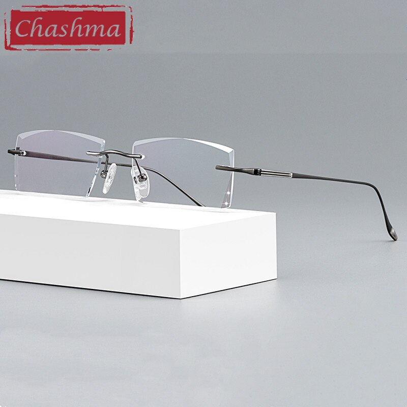 Chashma Ottica Men's Rimless Square Titanium Eyeglasses Tinted Lenses 9083 Rimless Chashma Ottica Black Transparent  