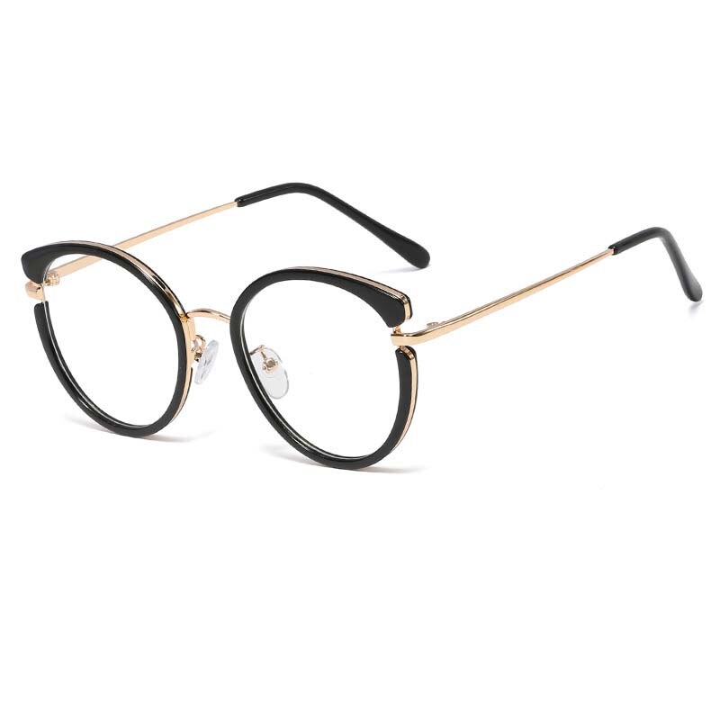 CCspace Women's Full Rim Round Cat Eye Tr 90 Titanium Eyeglasses 55237 Full Rim CCspace China Black 