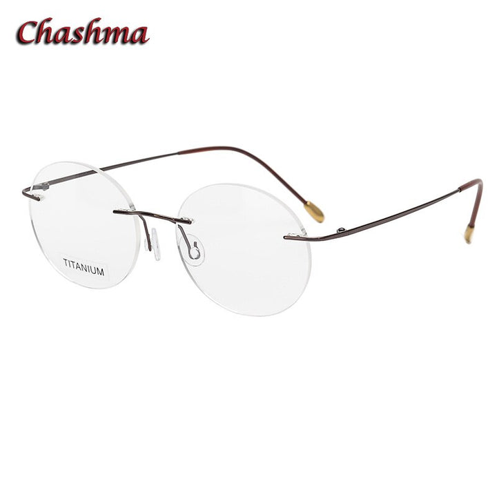 Chashma Ochki Unisex Rimless Round 2g Titainum Eyeglasses Customized Lenses 16012 Rimless Chashma Ochki Brown  