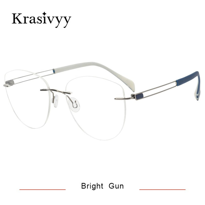 Krasivyy Women's Rimless Oval Cat Eye Titanium Eyeglasses Kr16078 Rimless Krasivyy Bright Gun CN 