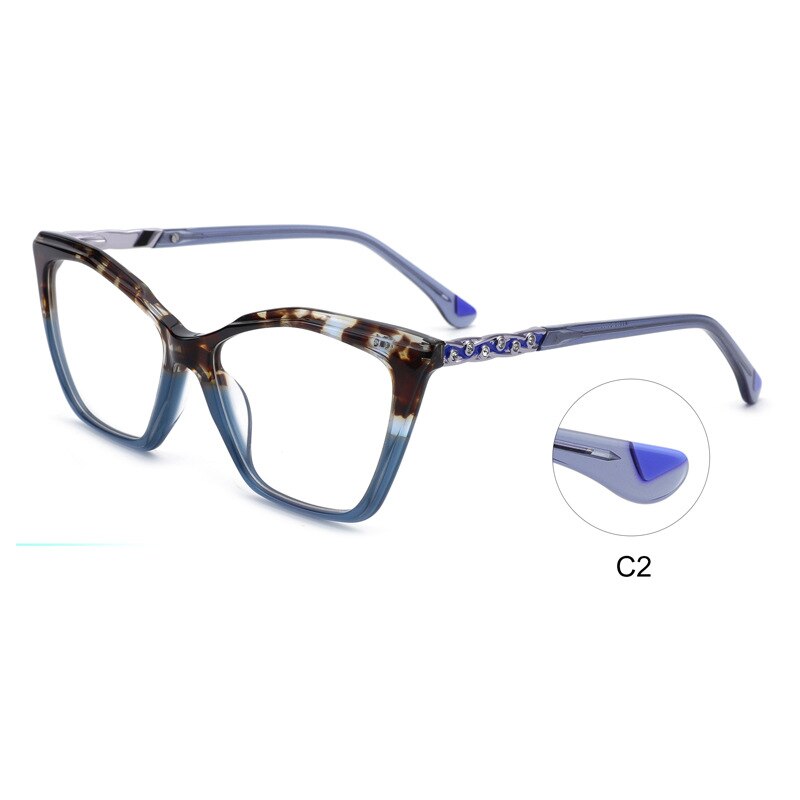 CCSpace Women's Full Rim Square Cat Eye Acetate Eyeglasses 55277 Full Rim CCspace Blue China 