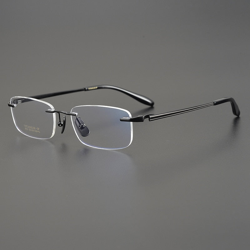 Muzz Men's Rimless Square Titanium Eyeglasses W9010 Rimless Muzz Black  