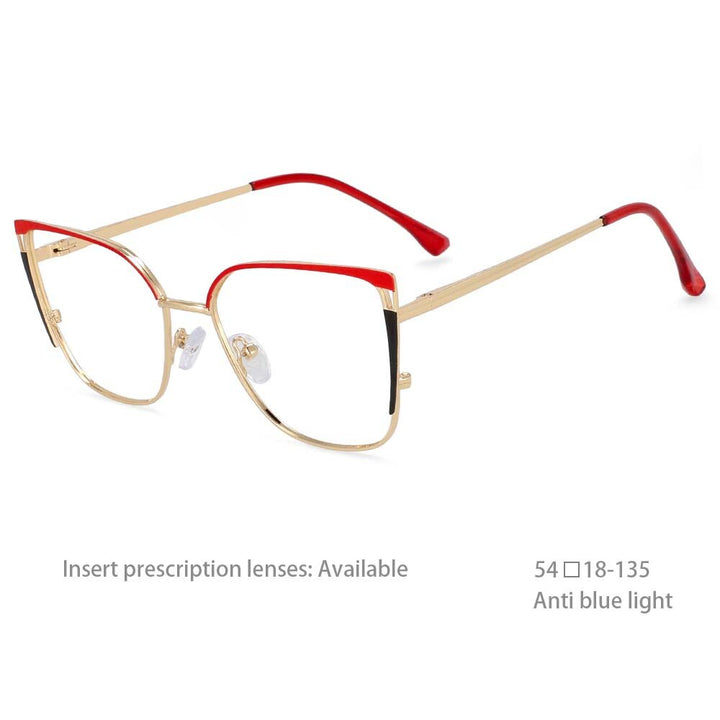 CCspace Women's Full Rim Square Cat Eye Tr 90 Titanium Eyeglasses 54427 Full Rim CCspace China Red-black 