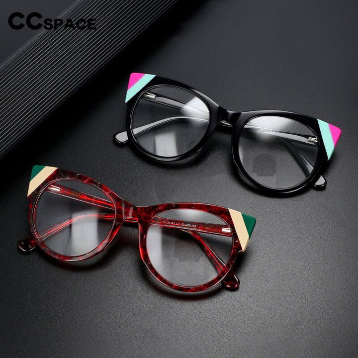 CCSpace Unisex Full Rim Big Round Cat Eye Acetate Eyeglasses 55429 Full Rim CCspace   