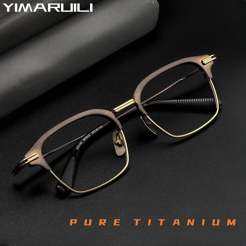 Yimaruili Men's Full Rim Square Titanium Eyeglasses Dtx142s Full Rim Yimaruili Eyeglasses   