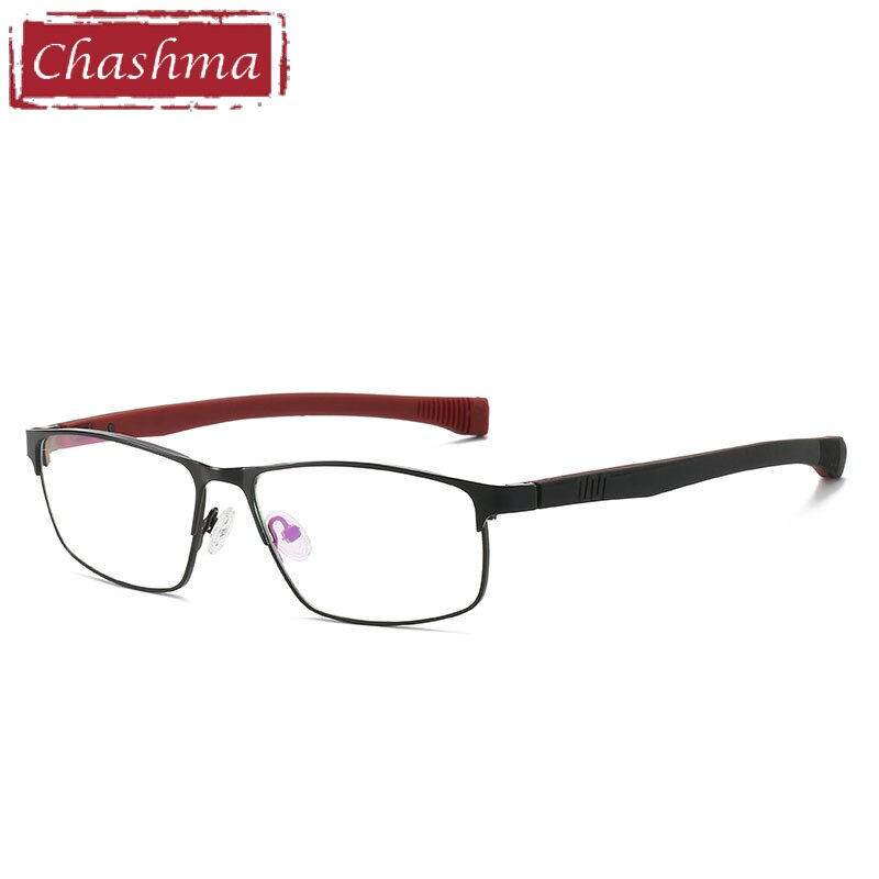 Chashma Ottica Men's Full Rim Square Tr 90 Stainless Steel Alloy Sport Eyeglasses 3076 Sport Eyewear Chashma Ottica Black Red  