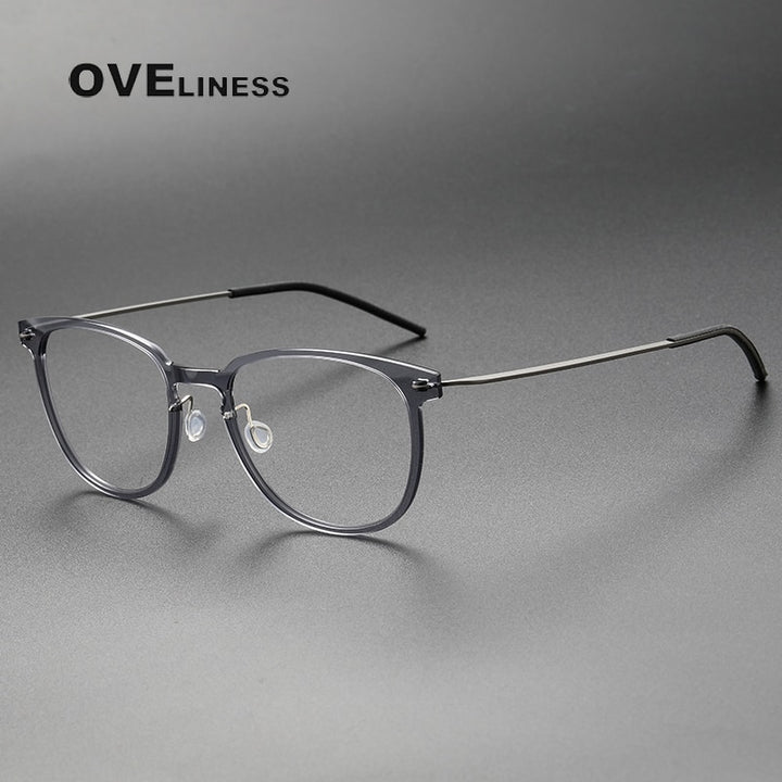 Oveliness Unisex Full Rim Round Square Screwless Acetate Titanium Eyeglasses 6549 Full Rim Oveliness grey gun  