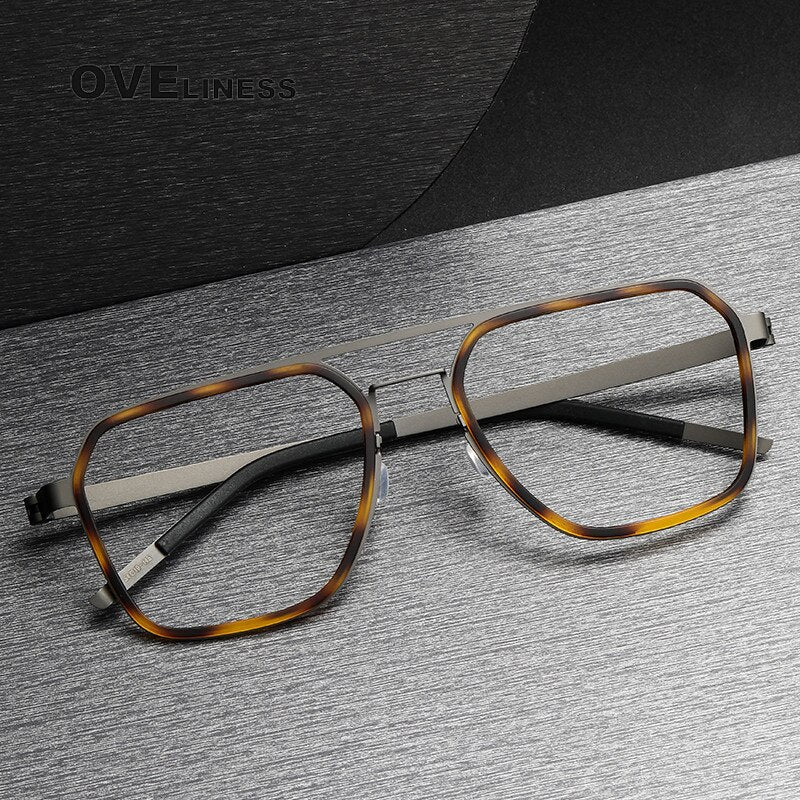Oveliness Unisex Full Rim Square Double Bridge Screwless Acetate Titanium Eyeglasses 9753 Full Rim Oveliness   
