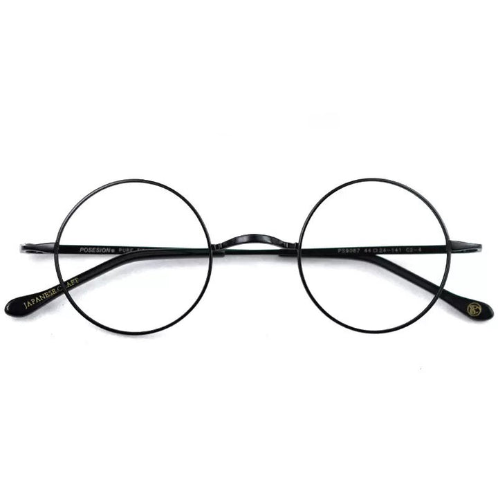 Hdcrafter Unisex Full Rim Round Titanium Eyeglasses Full Rim Hdcrafter Eyeglasses Black  