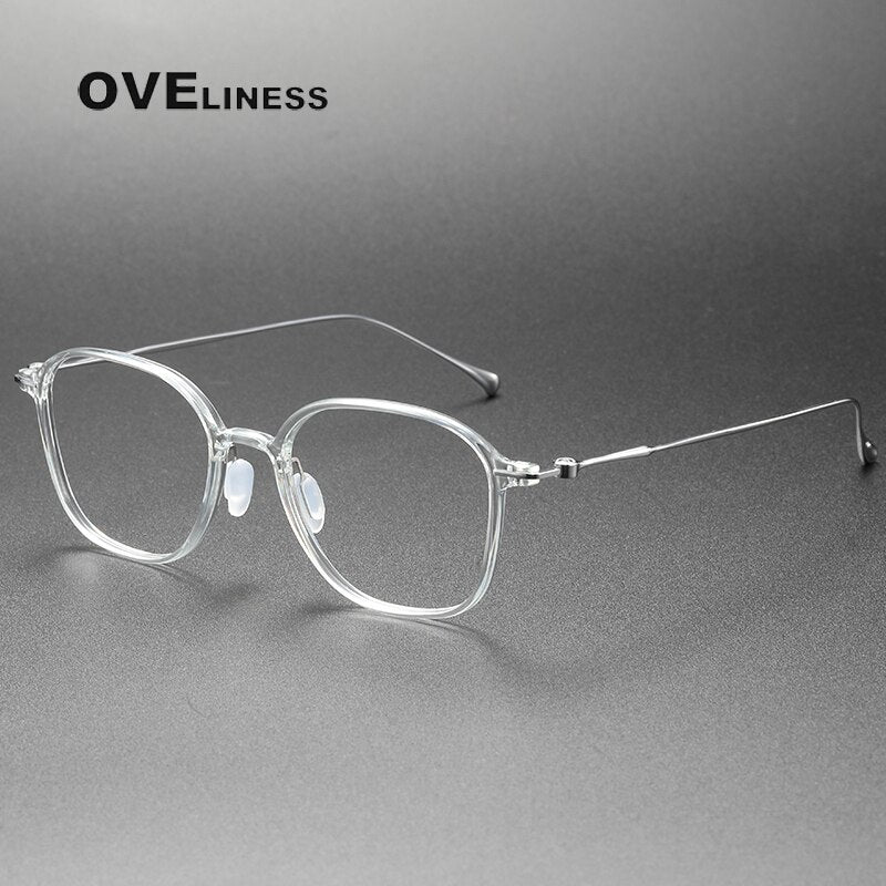 Oveliness Unisex Full Rim Square Acetate Titanium Eyeglasses 8641 Full Rim Oveliness transparent  
