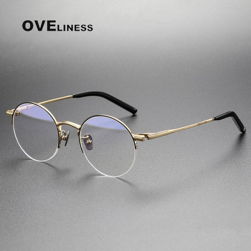 Oveliness Unisex Semi Rim Round Titanium Eyeglasses 185 Semi Rim Oveliness black gold  