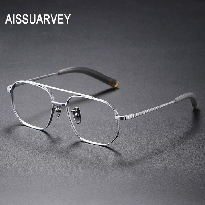 Aissuarvey Men's Eyeglasses Titanium Ip Double Bridge Big Square Full Rim 14.7g Full Rim Aissuarvey Eyeglasses Silver CN 