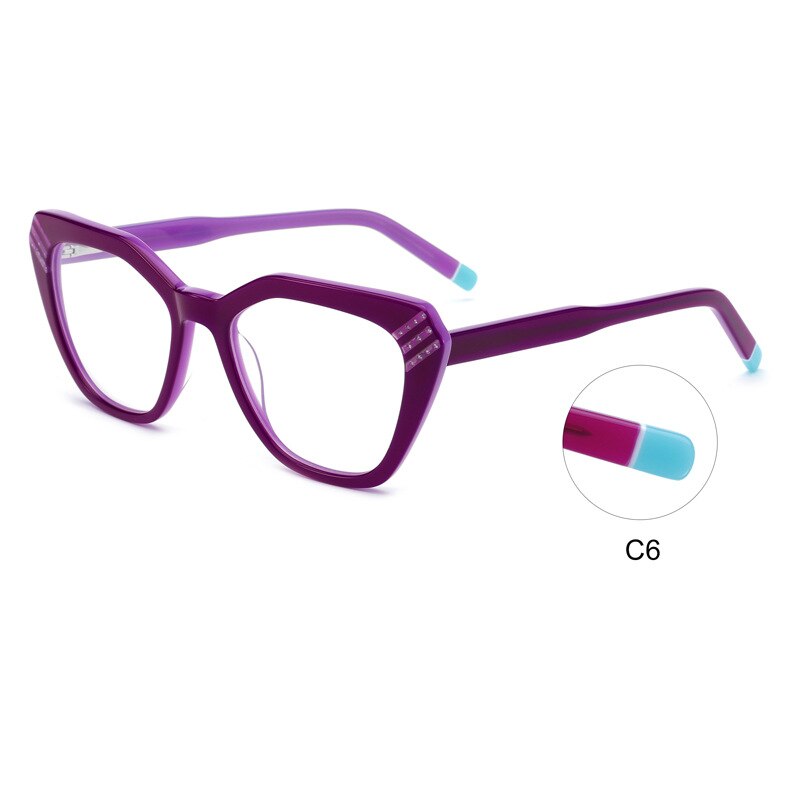 CCSpace Women's Full Rim Square Cat Eye Handcrafted Acetate Eyeglasses 55282 Full Rim CCspace Purple China 