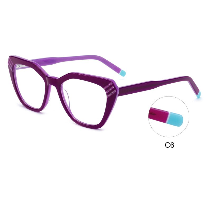 CCspace Women's Full Rim Square Cat Eye Handcrafted Acetate Eyeglasses 55282 Full Rim CCspace Purple China 