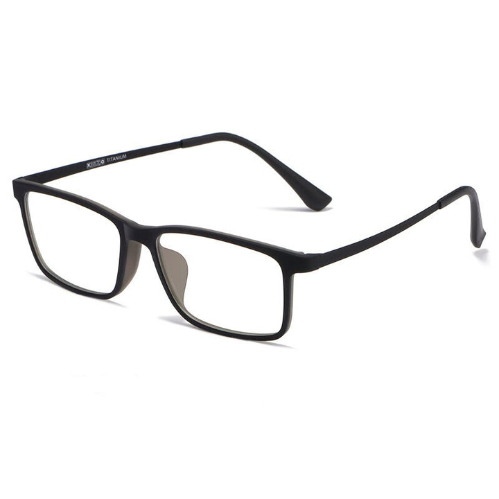 KatKani Unisex Full Rim Square Tr 90 Titanium Eyeglasses Hr8085 Full Rim KatKani Eyeglasses Black Light Gray  