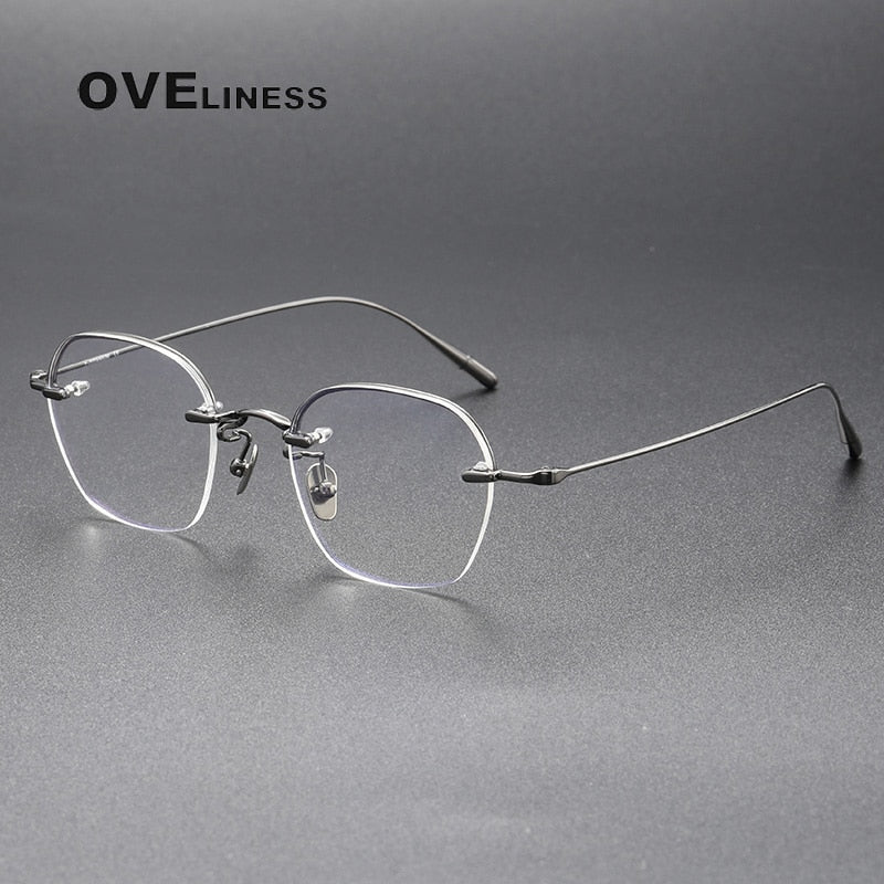 Oveliness Unisex Rimless Irregular Square Titanium Eyeglasses Rose Rimless Oveliness gun  