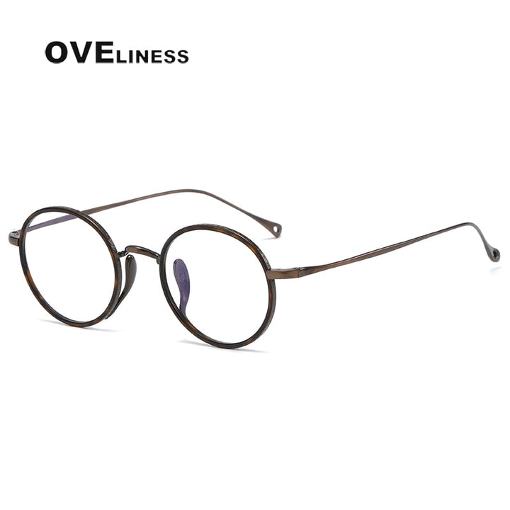 Oveliness Unisex Full Rim Round Acetate Titanium Eyeglasses 7307 Full Rim Oveliness tortoise bronze  