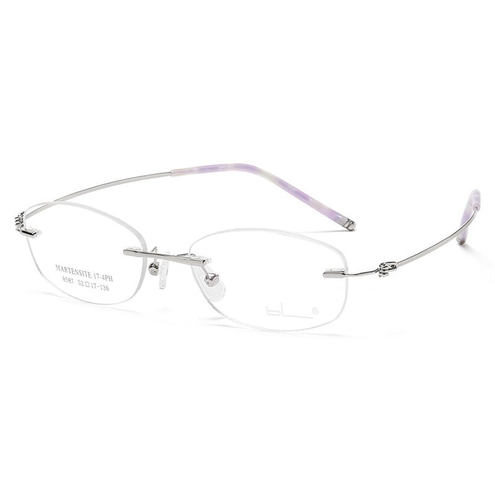 Reven Jate Unisex Rimless Rectangle Titanium Alloy Eyeglasses 8587 Rimless Reven Jate silver purple  