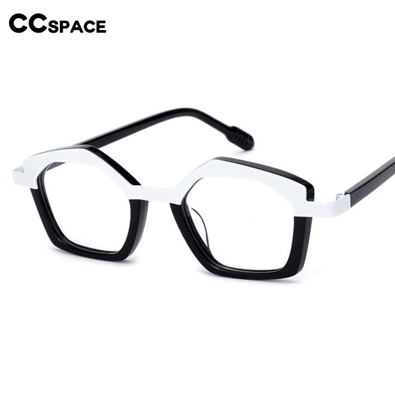 CCspace Unisex Full Rim Small Irregular Cat Eye Acetate Titanium Eyeglasses 55086 Full Rim CCspace   