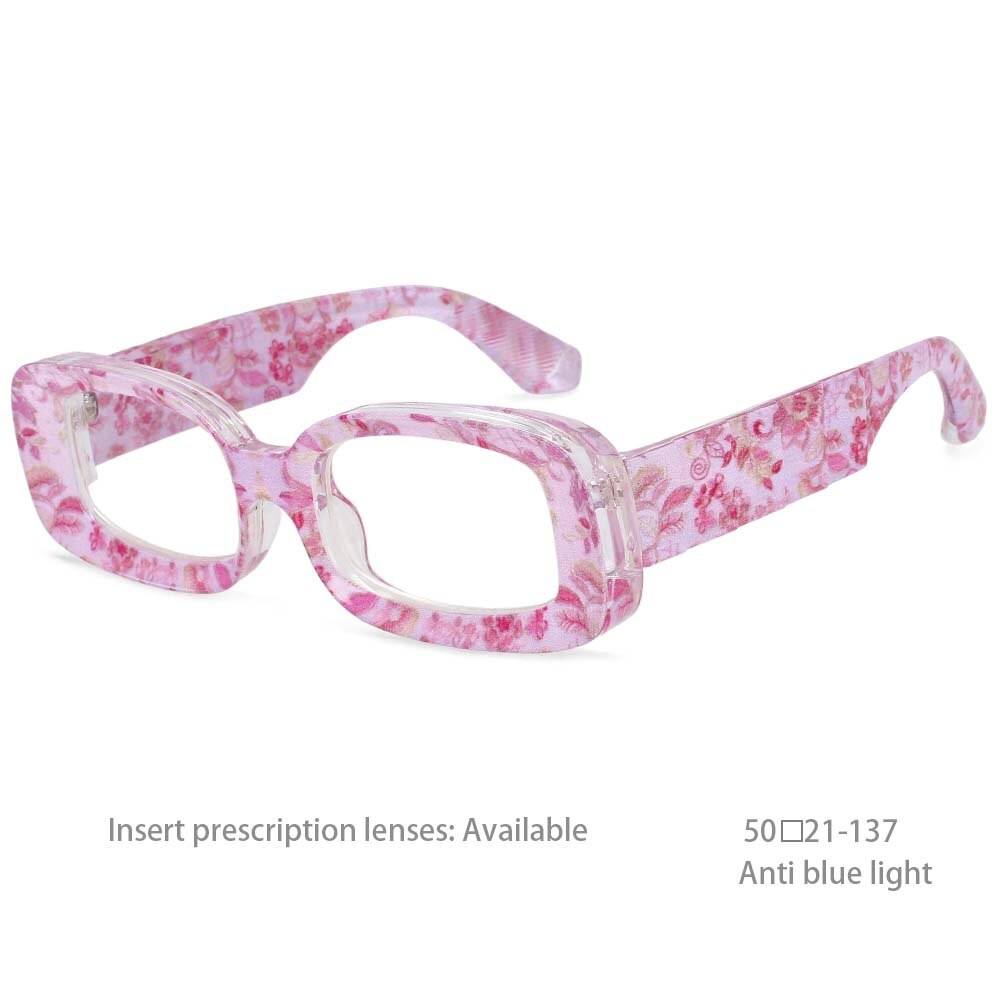 CCSpace Unisex Full Rim Rectangle Resin Frame Punk Eyeglasses 54430 Full Rim CCspace China Pink flower 