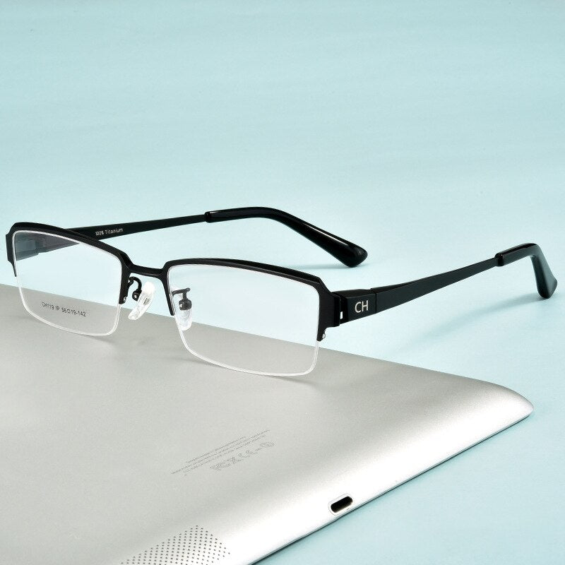 Cubojue Unisex Semi Rim Rectangle Titanium Eyeglasses Semi Rim Cubojue   