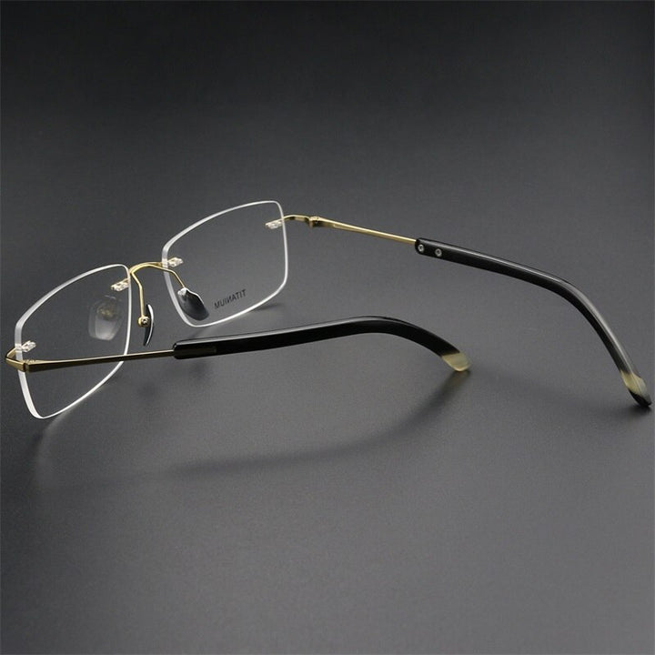 Hdcrafter Men's Rimless Square Titanium Horn Temple Eyeglasses Hs921 Rimless Hdcrafter Eyeglasses   