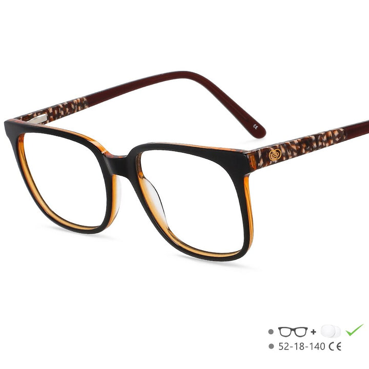 CCSpace Unisex Full Rim Square Acetate Eyeglasses 55557 Full Rim CCspace Tea China 