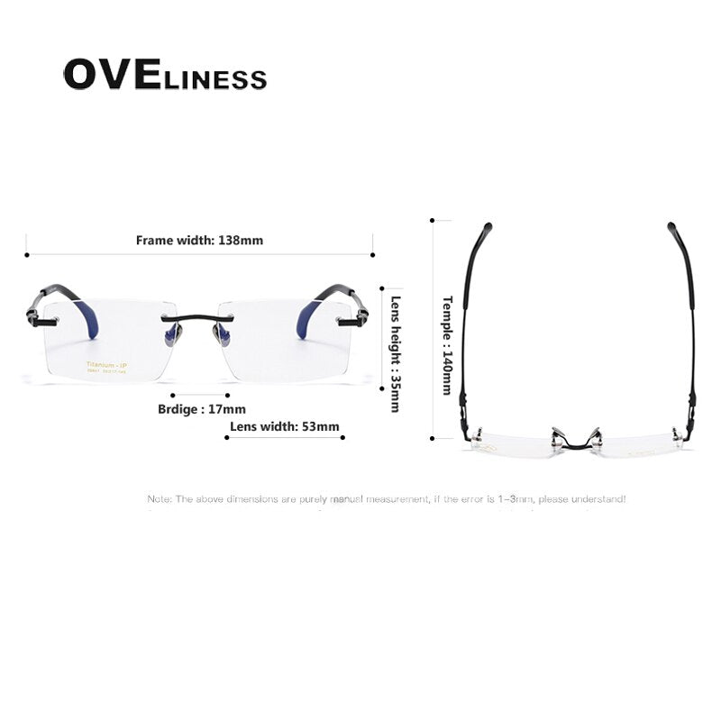 Oveliness Unisex Rimless Square Titanium Eyeglasses 80841 Rimless Oveliness   