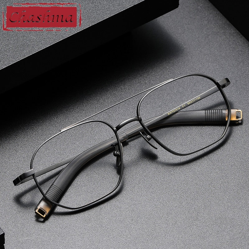 Chashma Ottica Men's Full Rim Polygon Square Titanium Double Bridge Eyeglasses 07518 Full Rim Chashma Ottica   