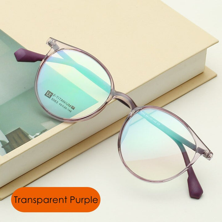 KatKani Unisex Full Rim Round Tr 90 Titanium Eyeglasses 5063 Full Rim KatKani Eyeglasses Transparent Purple  