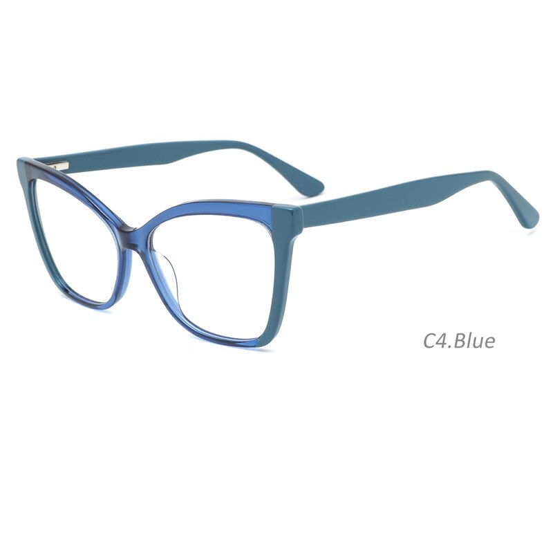 CCSpace Women's Full Rim Square Cat Eye Acetate Eyeglasses 55285 Full Rim CCspace Blue China 