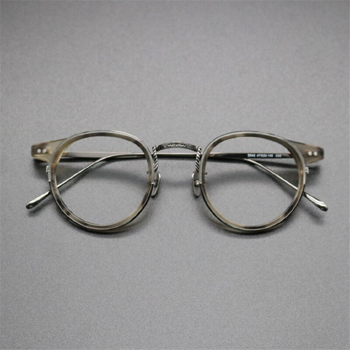 Cubojue Unisex Full Rim Round Horned Titanium Anti Blue Reading Glasses Reading Glasses Cubojue 0 no function tortoise grey 