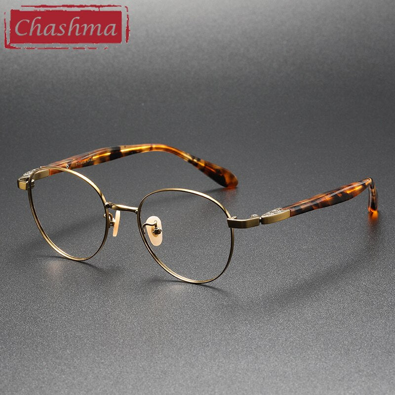 Chashma Ottica Unisex Full Rim Round Acetate Titanium Eyeglasses 85 Full Rim Chashma Ottica Bronze  