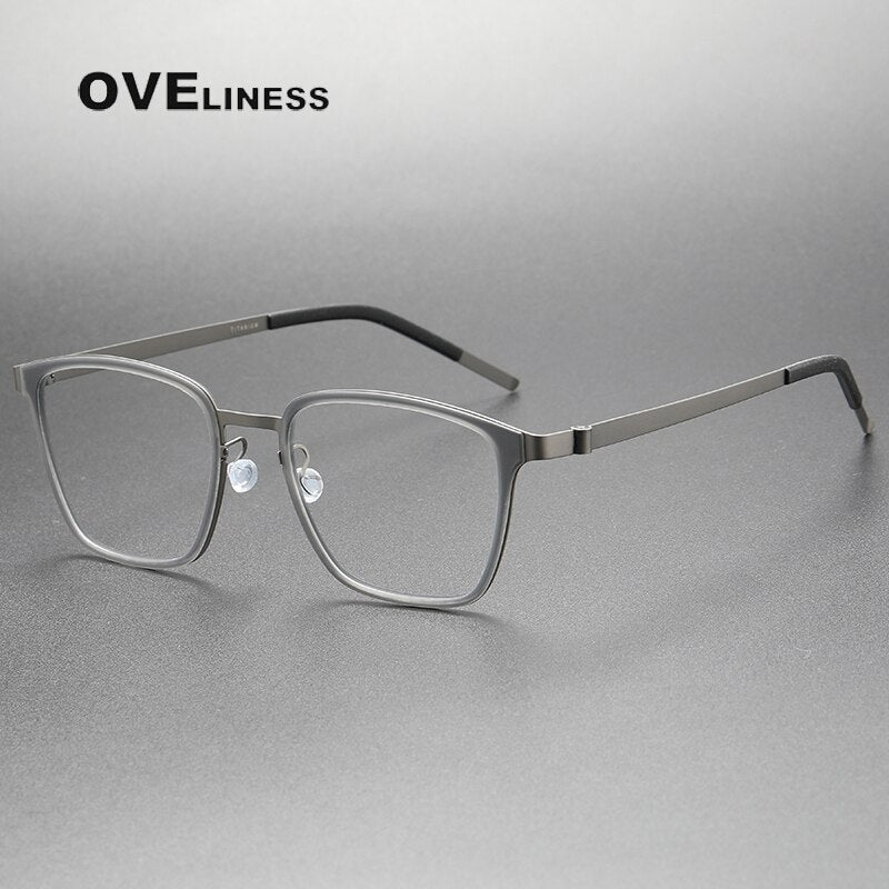 Oveliness Unisex Full Rim Square Screwless Acetate Titanium Eyeglasses 9749 Full Rim Oveliness grey gun  