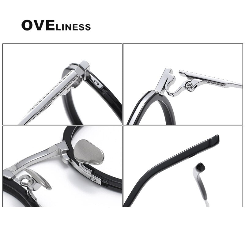 Oveliness Unisex Full Rim Round Acetate Titanium Eyeglasses M43 Full Rim Oveliness   