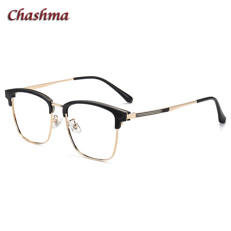 Chashma Unisex Semi Rim TR 90 Resin Stainless Steel Frame Eyeglasses 9603 Semi Rim Chashma Black Gold  