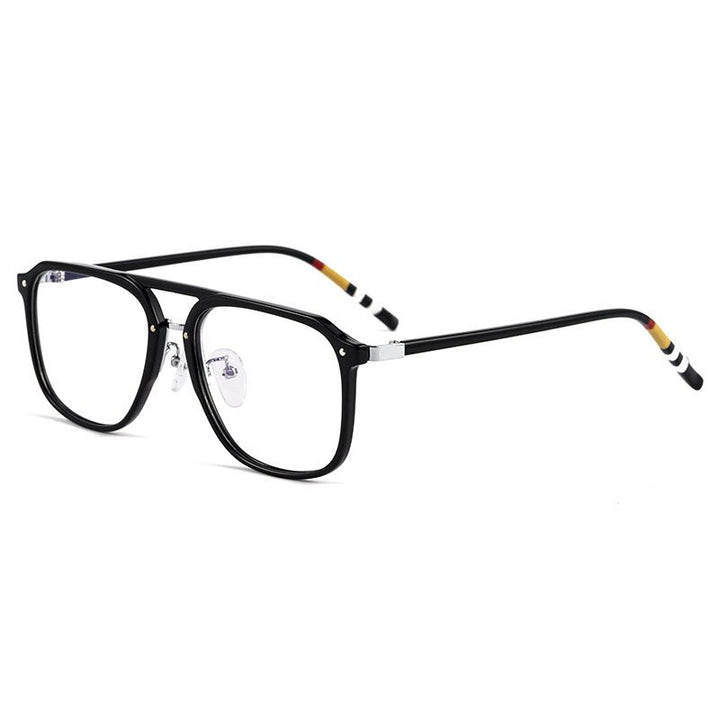 KatKani Unisex Full Rim Square Double Bridge Acetate Frame Eyeglasses Kbt98801 Full Rim KatKani Eyeglasses Black Flower Legs  