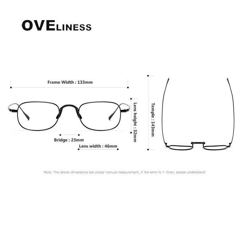 Oveliness Unisex Full Rim Small Square Titanium Eyeglasses 165e Full Rim Oveliness   