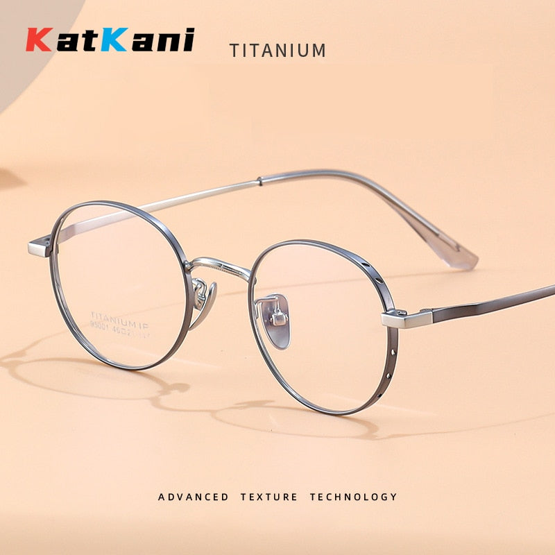 KatKani Unisex Full Rim Round Titanium Eyeglasses Full Rim KatKani Eyeglasses   