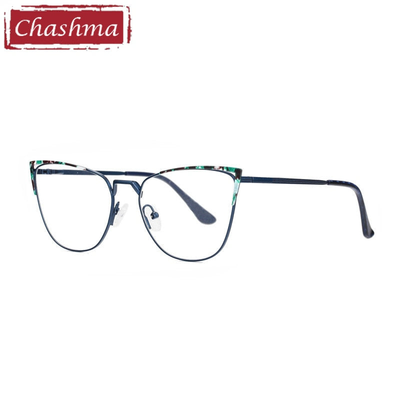Chashma Ottica Women's Full Rim Square Cat Eye Stainless Steel Eyeglasses 8545 Full Rim Chashma Ottica Blue  