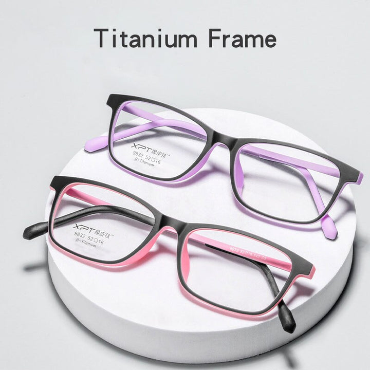KatKani Unisex Full Rim Square Tr 90 Titanium  Reading Glasses Anti Blue Light Black 9832xp Reading Glasses KatKani Eyeglasses   