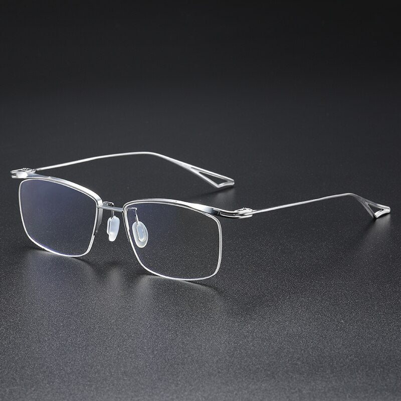 Muzz Men's Semi Rim Rectangle IP Titanium Eyebrow Frame Eyeglasses 04 Semi Rim Muzz Silver  
