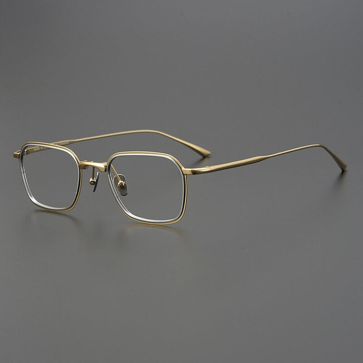 Gatenac Unisex Full Rim Square Titanium Eyeglasses Gxyj972 Full Rim Gatenac Silver Gold  