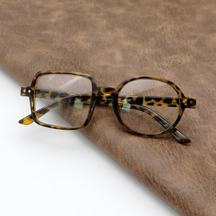 Unisex Eyeglasses Ultra-light Frame One Round One Square Frame Cubojue no function lens 0 leopard 