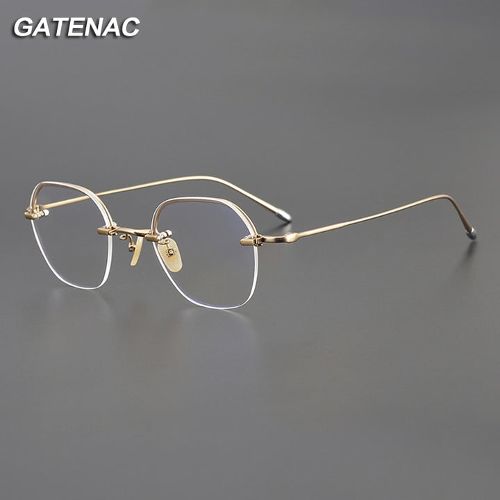 Gatenac Unisex Full Rim Irregular Square Titanium Eyeglasses Gxyj1039 Full Rim Gatenac   