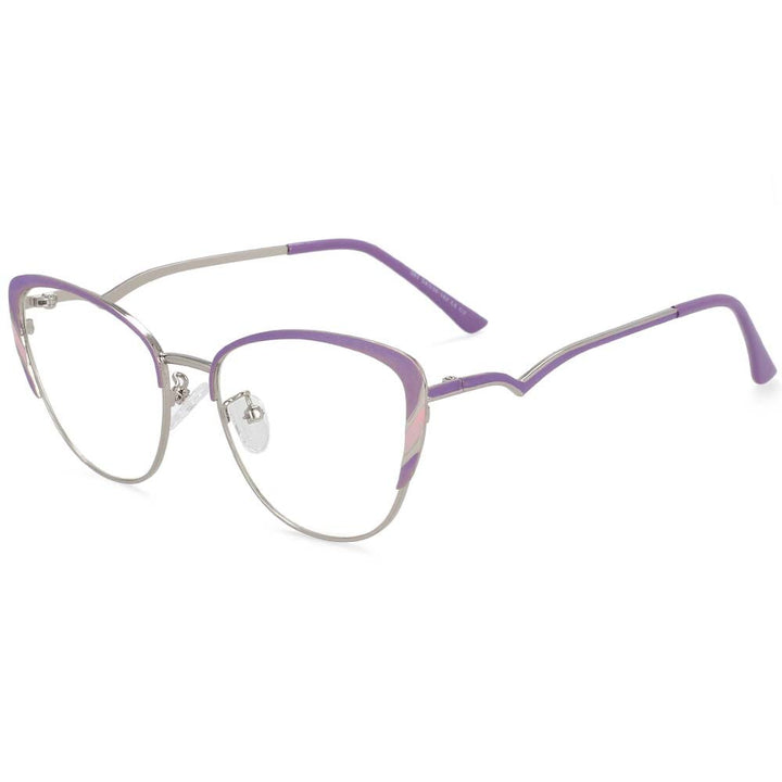 CCSpace Women's Full Rim Square Cat Eye Acetate Alloy Frame Eyeglasses 54110 Full Rim CCspace CN silver-purple 