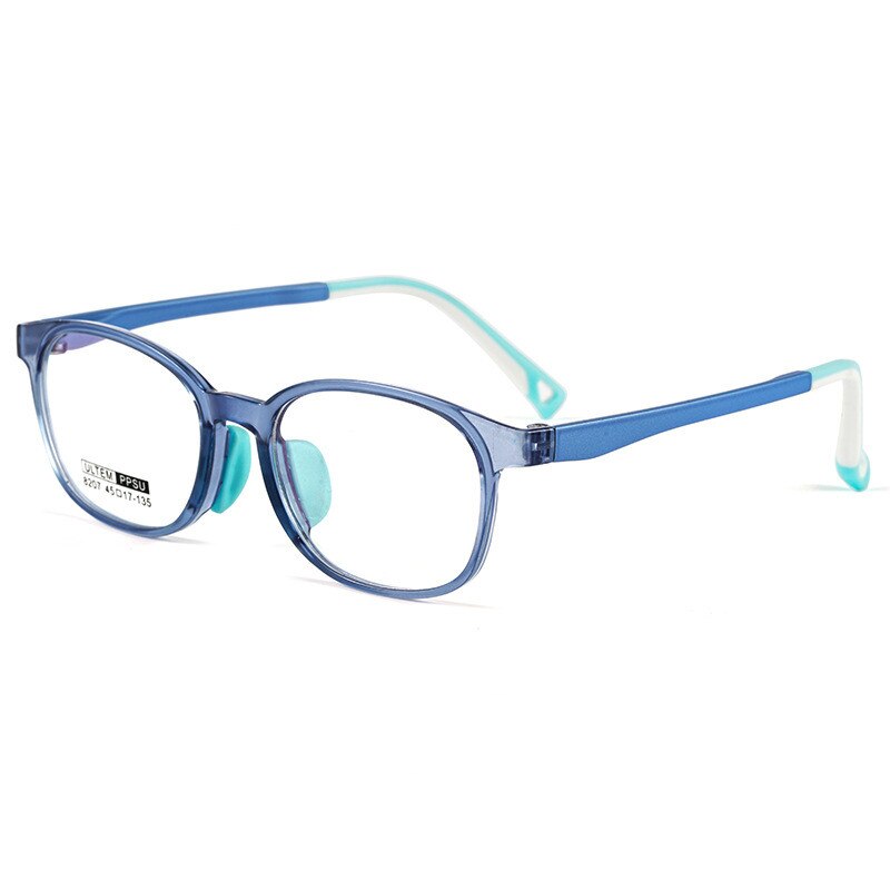 KatKani Unisex Children's Full Rim  Square Ultem Plastic Steel Frame Eyeglasses 8207S Full Rim KatKani Eyeglasses Light Blue  