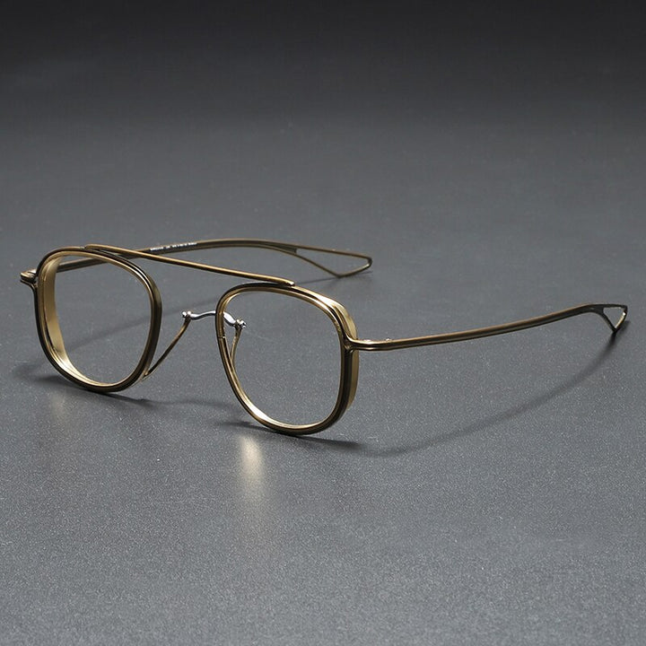 Muzz Unisex Full Rim Square Titanium Frame/Inner Ring Eyeglasses Dlx118 Full Rim Muzz Gold  