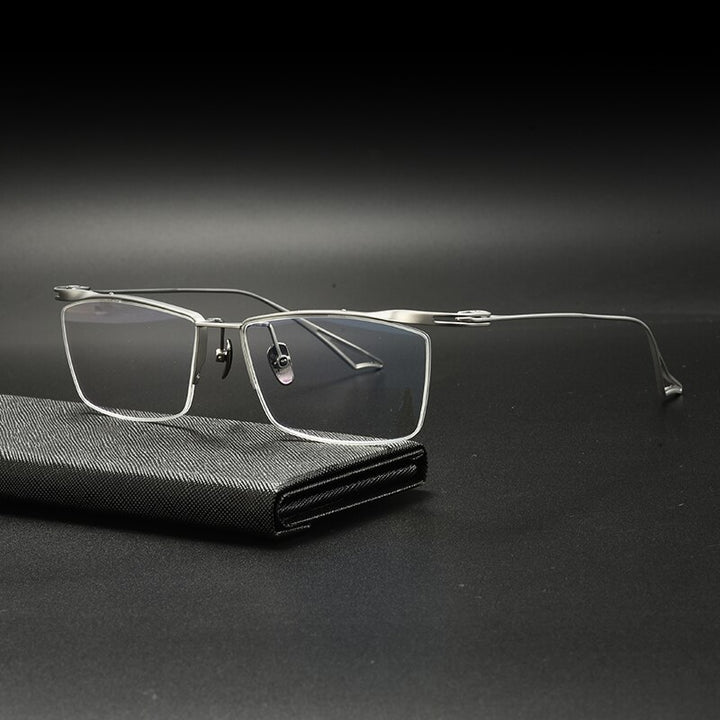 Gatenac Unisex Semi Rim Square Titanium Eyeglasses Gxyj936 Semi Rim Gatenac Silver  